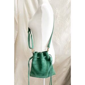 Free People Billie Teal Suede Drawstring Crossbody Bag